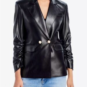 Generation Love Shiny Black Blazer with Gold Buttons